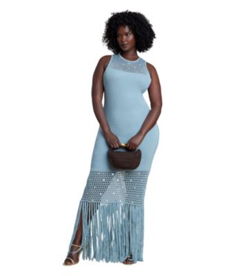 Plus Size Fringe Shell-Embellished Sweater Maxi Dress