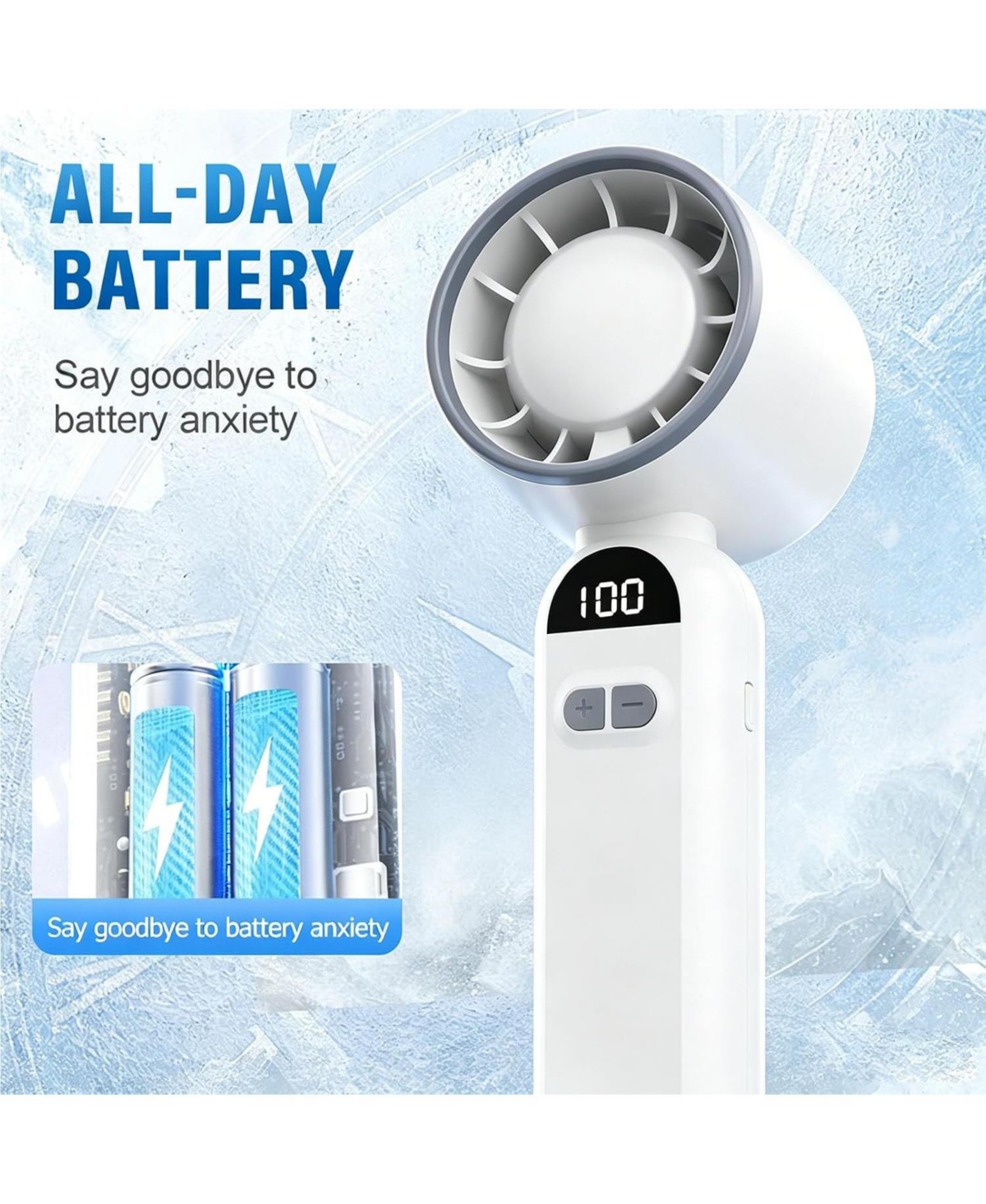 Gaiatop Handheld Turbo Fan, 100-Speed Portable Mini Fan with 12800 Rpm Strong Airflow, Usb-c Rechargeable Personal Fan for Travel, Camping, Beach and