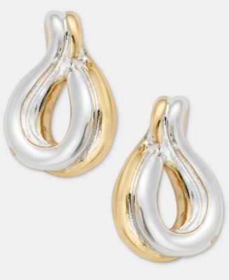 Women's Two-Tone Mixed Metal Twisted Button Stud Earrings