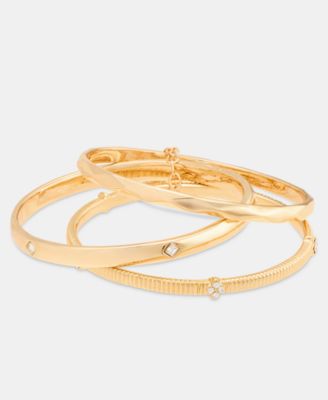 Crystal Textured Gold-Tone Bangle Bracelet, 3-Piece Set