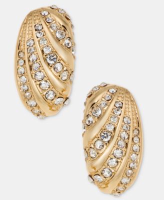 Women's Crystal Puffy Flutted Button Clip Earrings