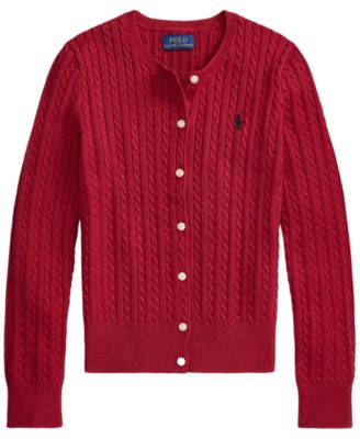 Girls' 7-16 Mini-Cable Cotton Cardigan