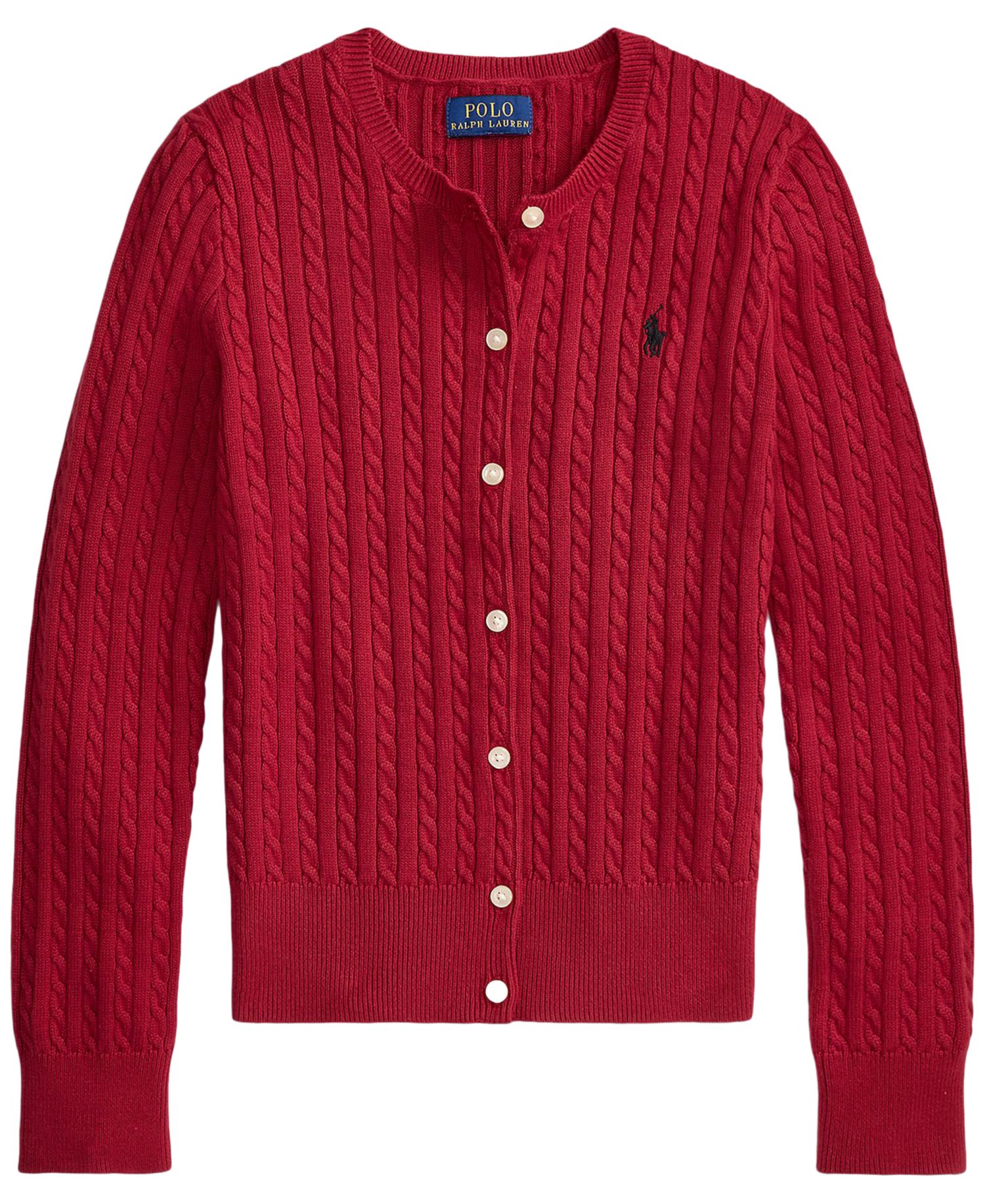Girls' 7-16 Mini-Cable Cotton Cardigan