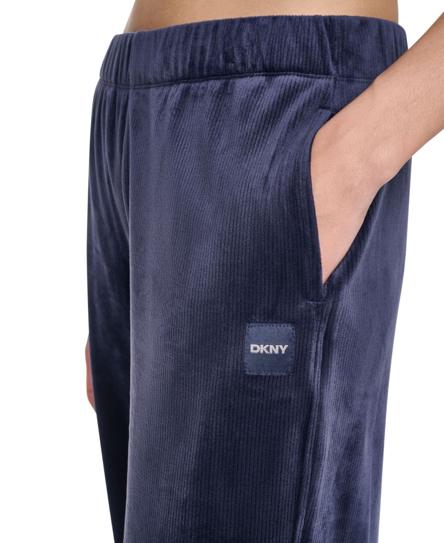 Женские брюки DKNY Sport High-Rise Ribbed Super-Soft Velour Straight Leg, цвет: Чёрный — фото 16