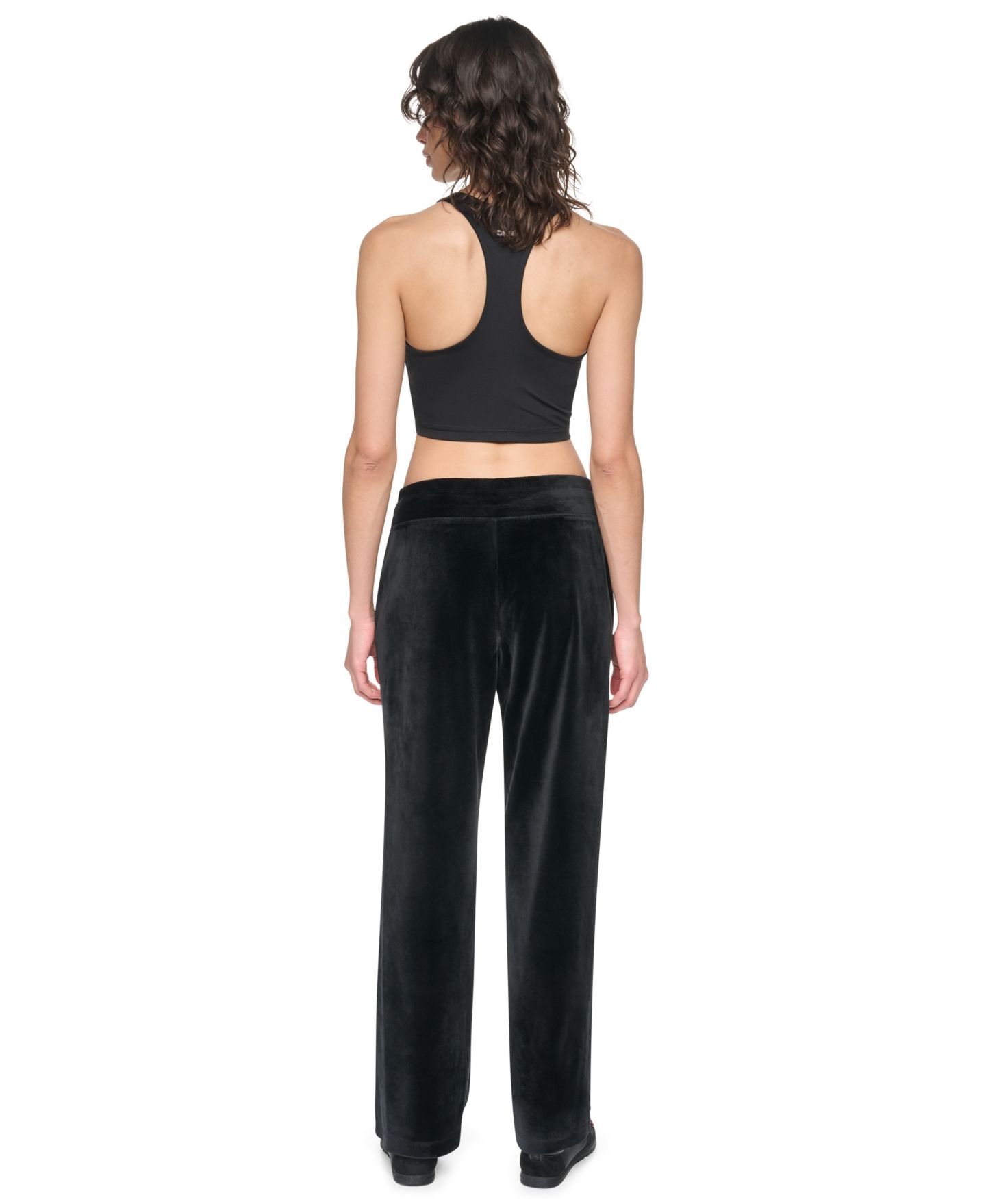 Женские брюки DKNY Sport Mid-Rise Super-Soft Velour Wide-Leg Track Pants, цвет: Чёрный — фото 2