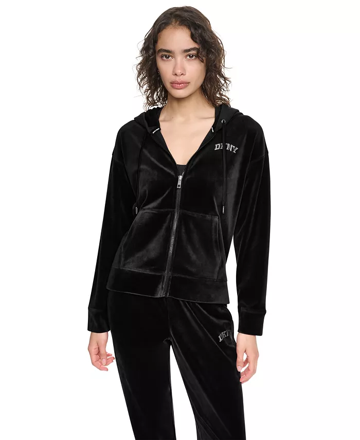 Women's Super-Soft Velour High-Low Hem Zip Hoodie