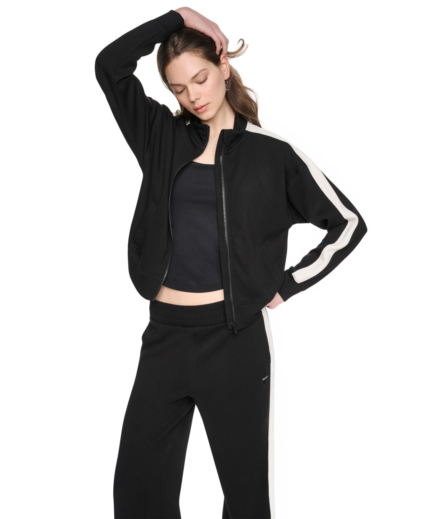 Женская куртка DKNY Sport Side Stripe Scuba Full Zip, цвет: Чёрный / Сливочный — фото 4