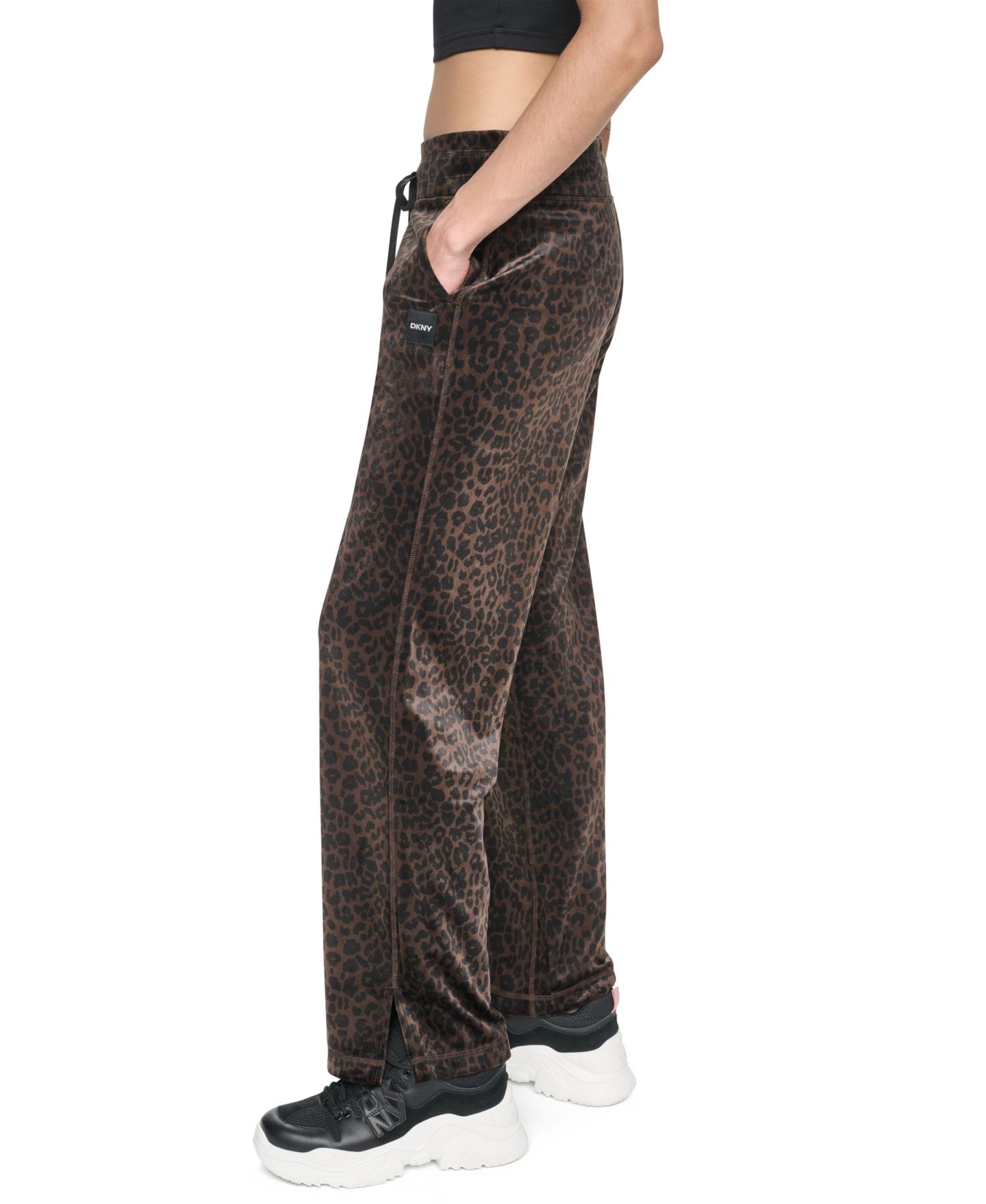 Женские брюки DKNY Sport Leopard-Print Mid-Rise Soft Velour Track Pants, цвет: Леопардовый тёмно-коричневый — фото 6