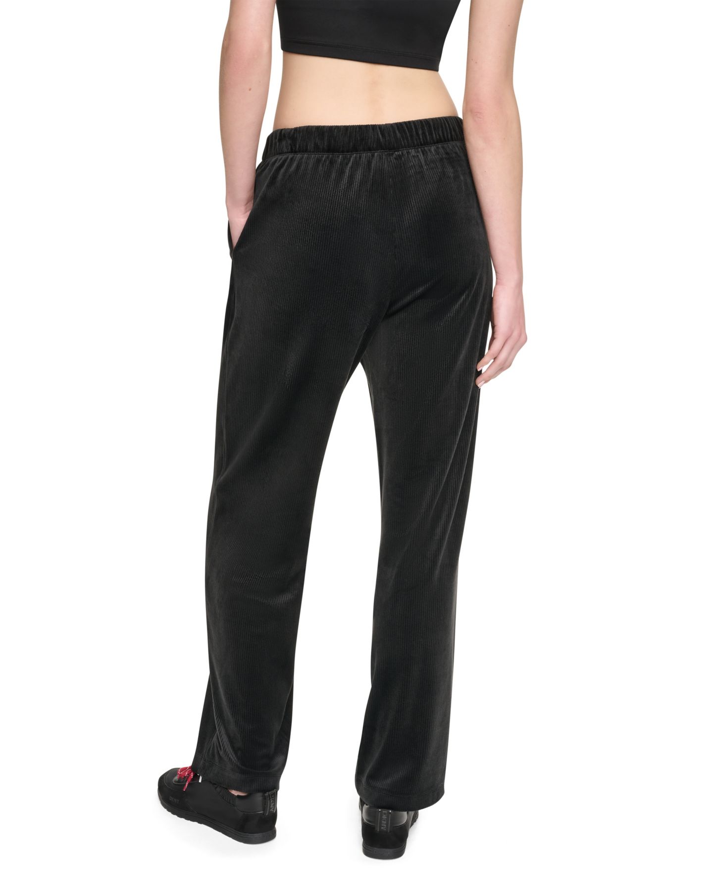 Женские брюки DKNY Sport High-Rise Ribbed Super-Soft Velour Straight Leg, цвет: Чёрный — фото 4