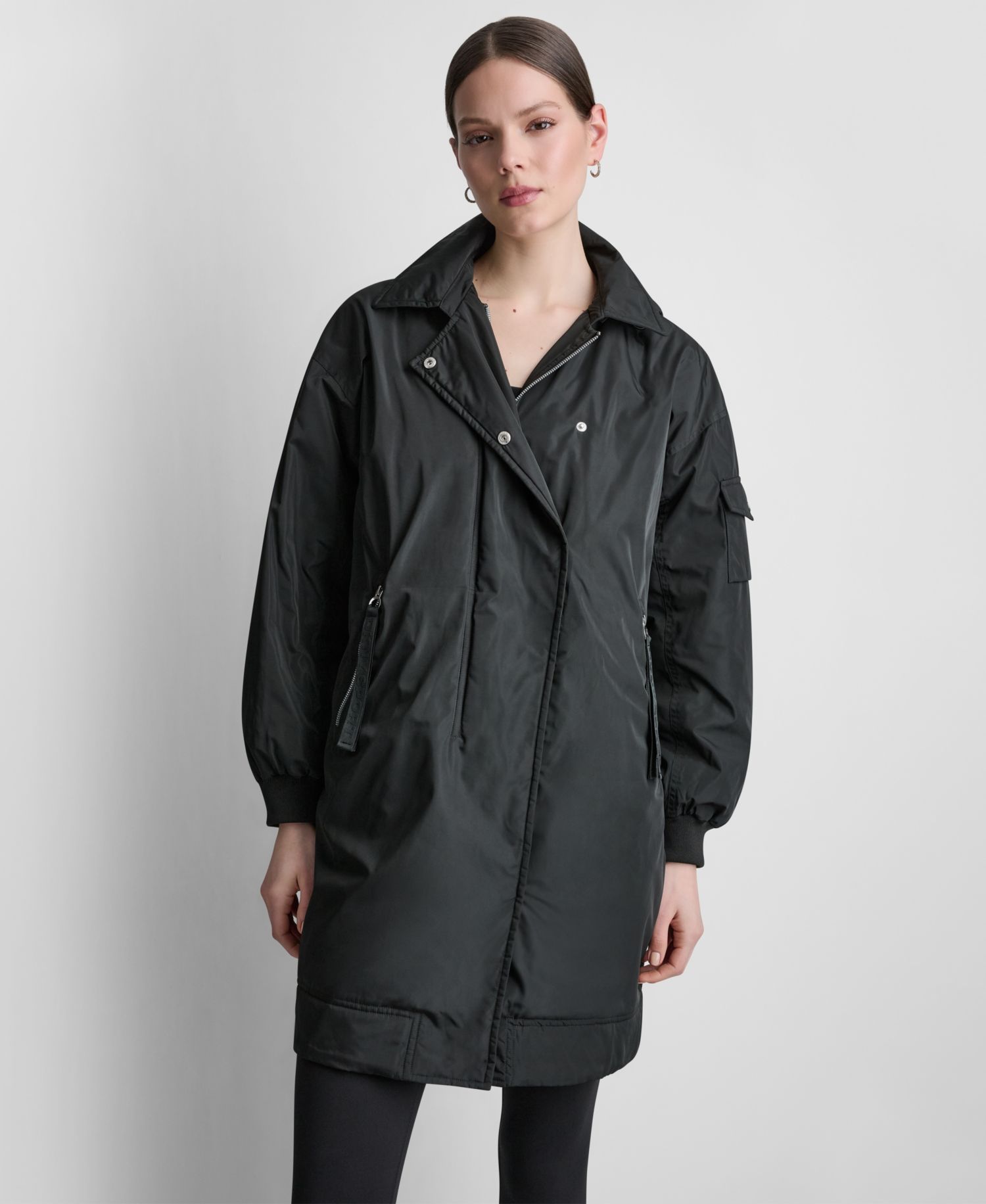 Women's Removable Hood Long Flight Quilted-Lined Jacket