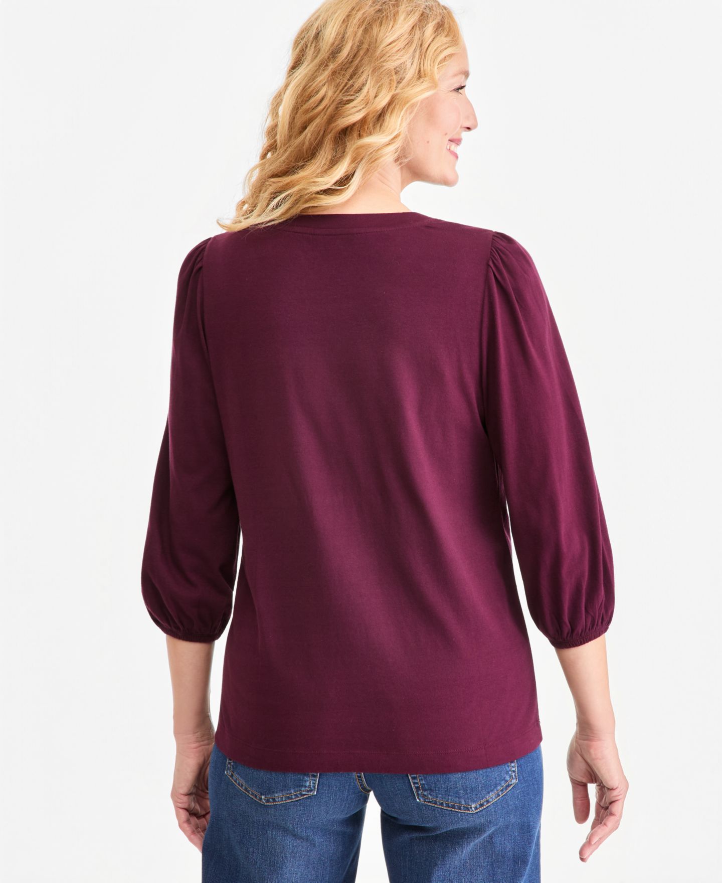 Женский топ Style & Co 3/4-Sleeve Shine Embroidery, цвет: Ягодный — фото 2