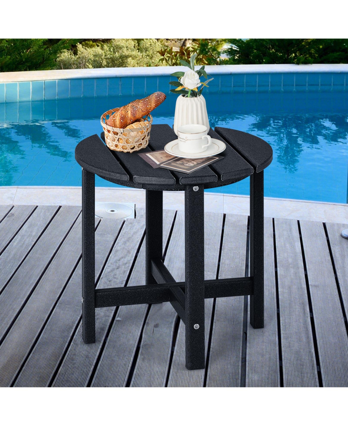 Mecale Set of 2 18 Round Hdpe Adirondack Side Tables, Hold 110 lbs Each