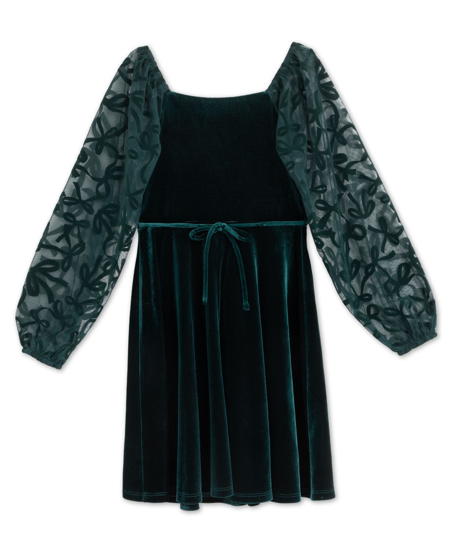 Girls' 7-16 Knee Length Long-Sleeve Square Neck Dress