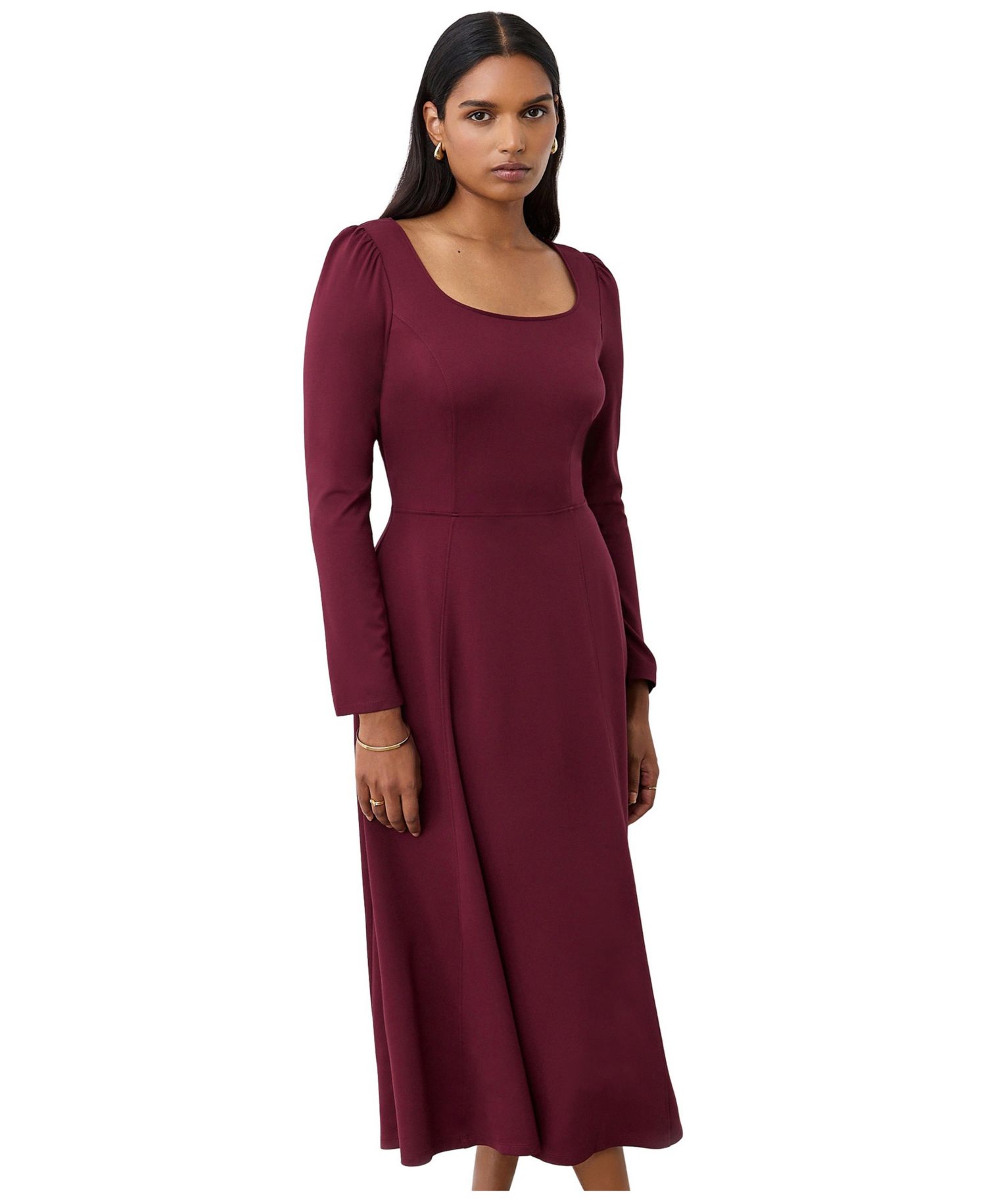 Women's Kelly Square-Neck Long-Sleeve A-Line Midi Dress