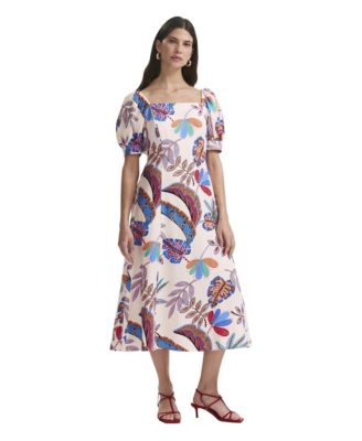 Women's Daisy Floral-Print Fit-and-Flare Square Neck Midi Dress