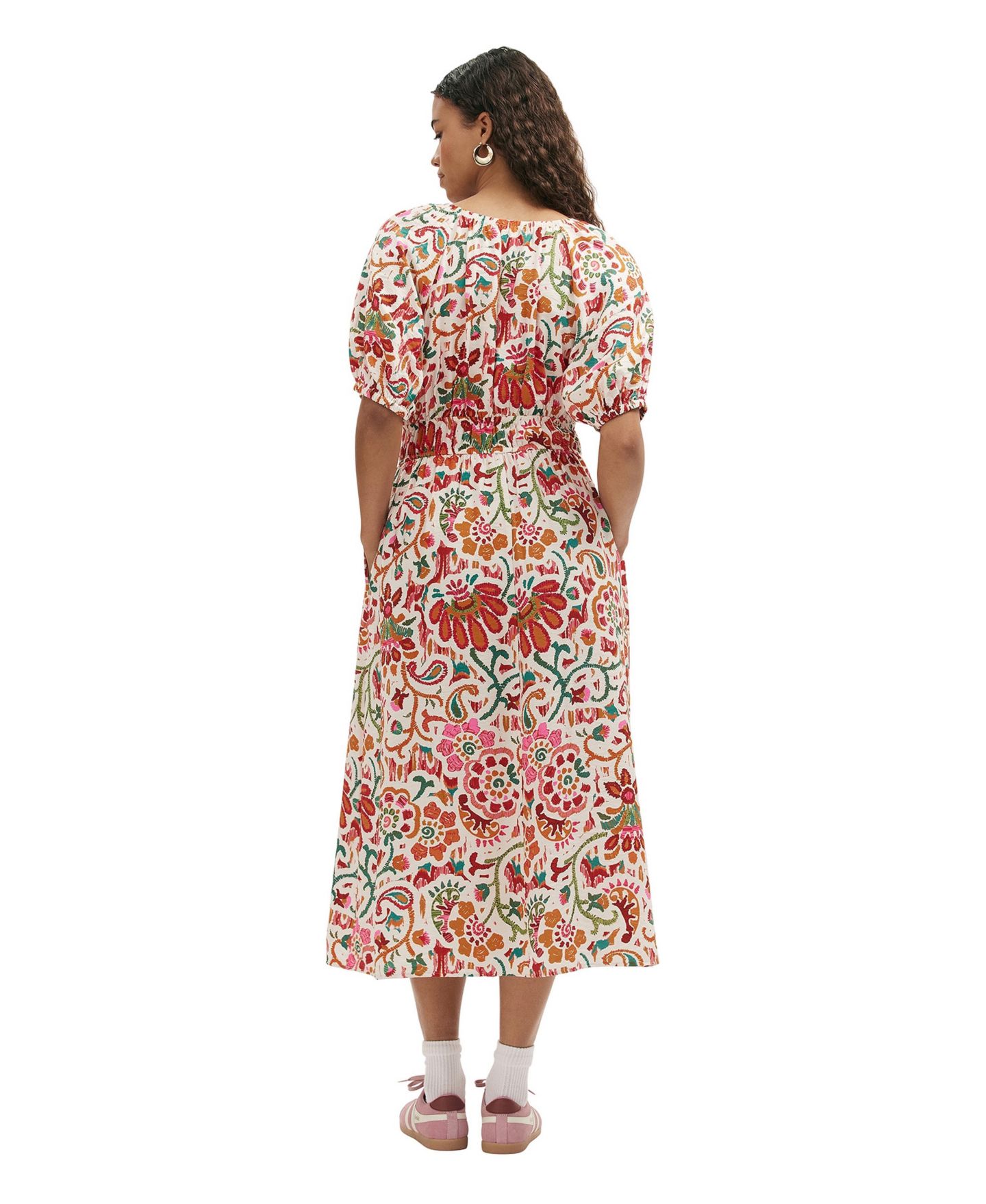Женское платье Finery London Estee Floral-Print Short-Sleeve V-Neck Midi, цвет: Слоновая кость с принтом — фото 3