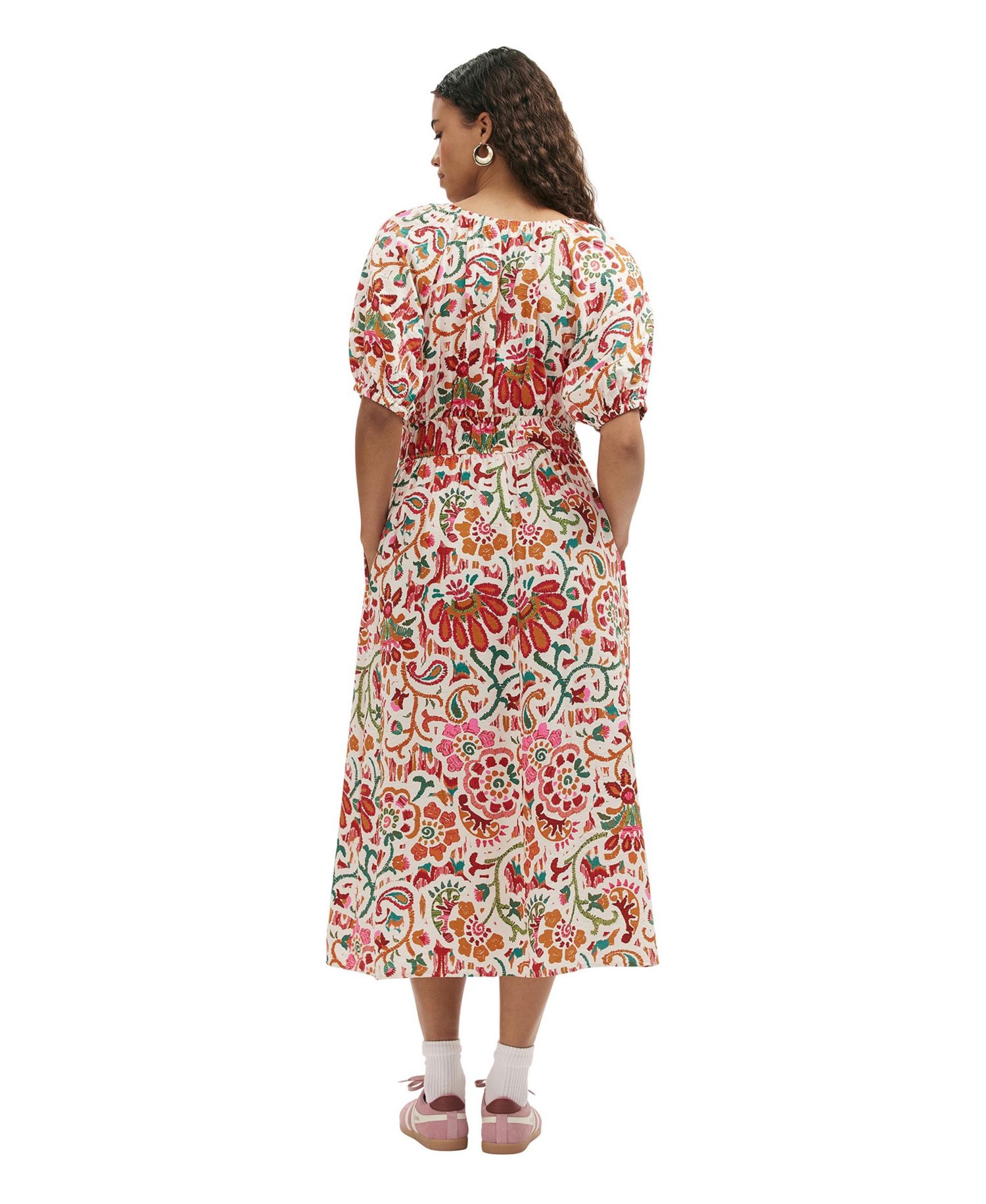 Women's Estee Floral-Print Short-Sleeve V-Neck Midi Dress