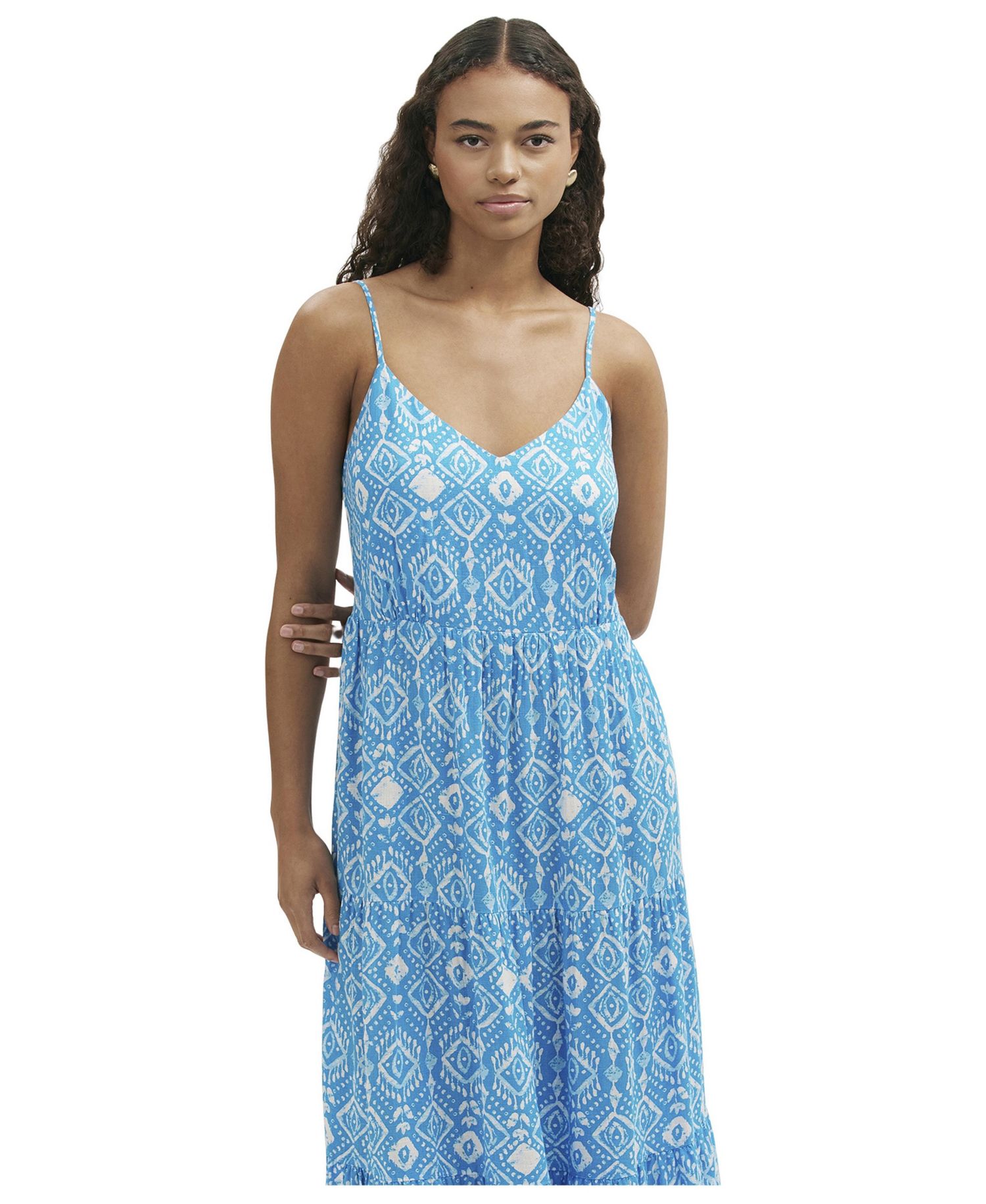 Women's Emmie Cotton V-Neck Tiered Midi Dress