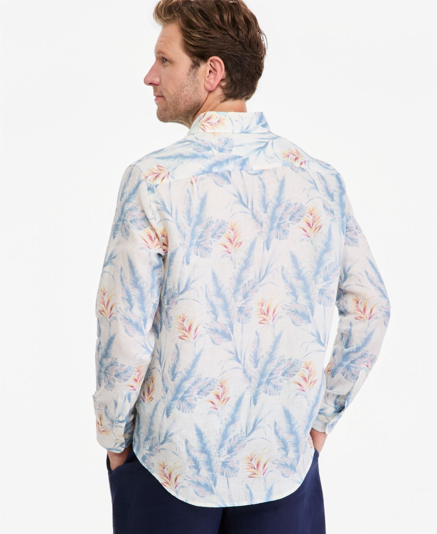 Мужская рубашка Club Room Floral-Print Point Collar Long-Sleeve Linen, цвет: Белый — фото 3