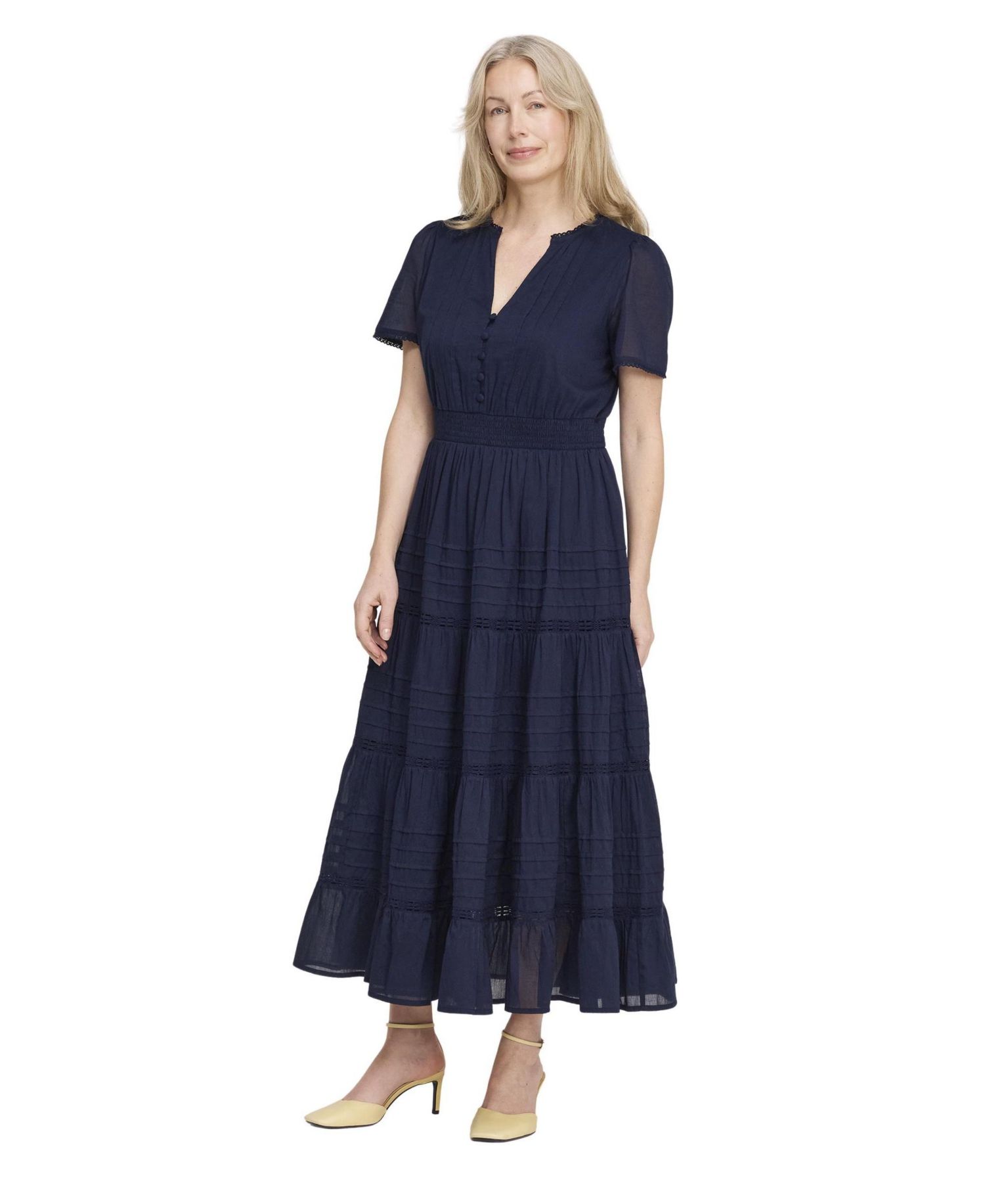 Women's Juniper Short-Sleeve V-Neck Tiered Midi Dress