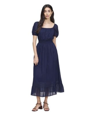 Women's Mandy Cotton Voile Square-Neck A-Line Puff-Sleeve Midi Dress