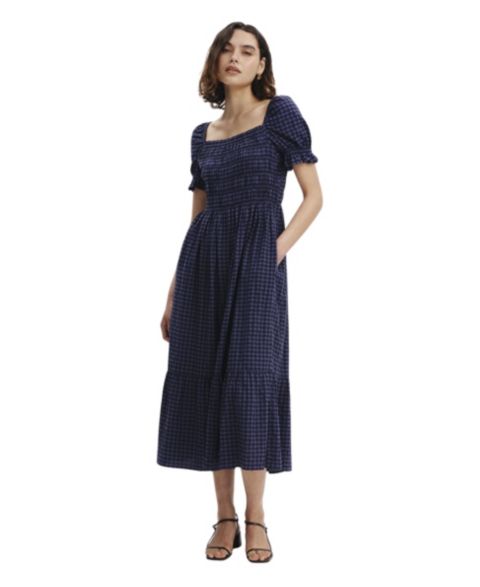 Женское платье Finery London Dawn Plaid Square Neck Midi with Pockets, цвет: Тёмно-синий