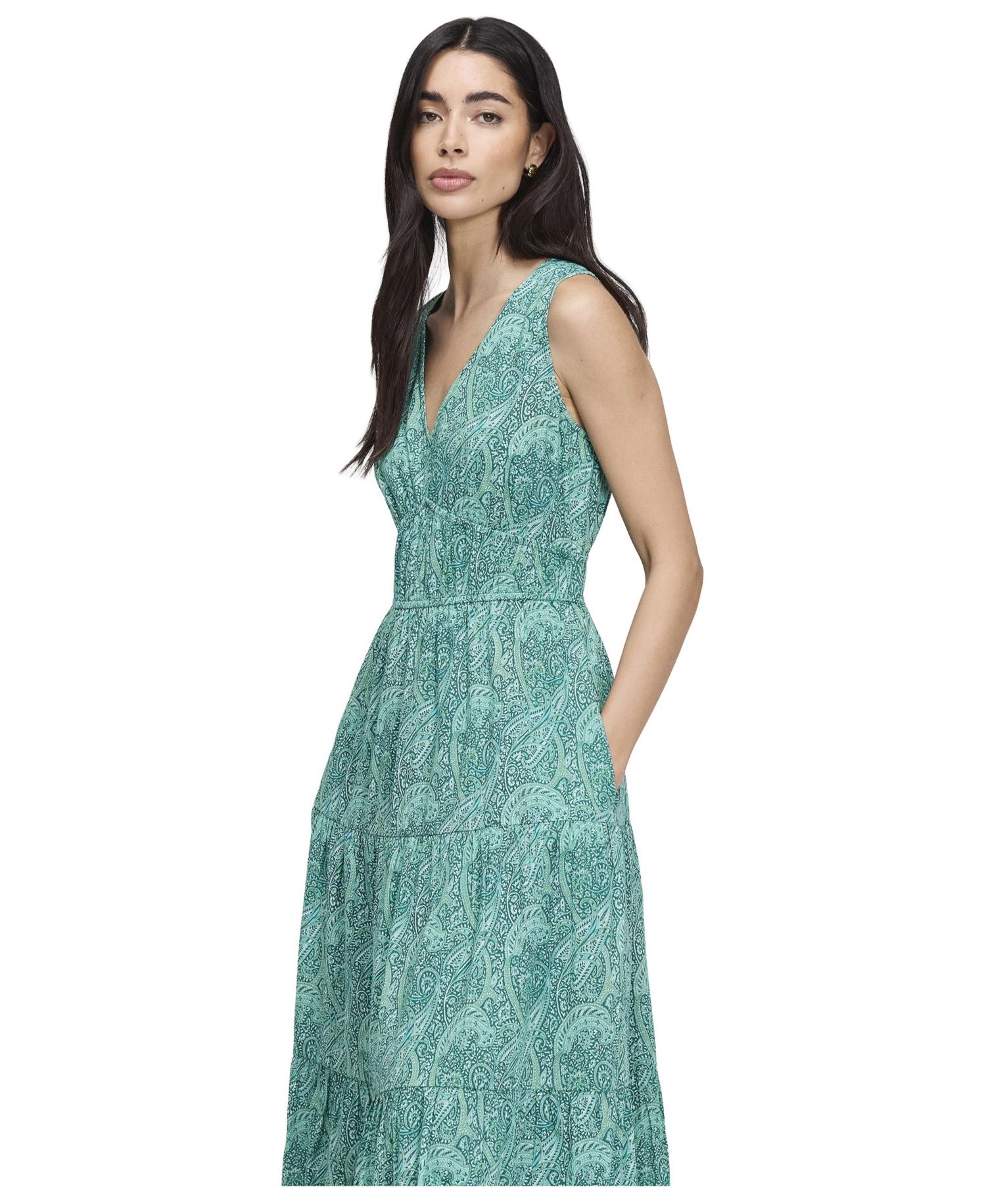 Women's Shannon Tiered Paisley Midi Dress with Pockets