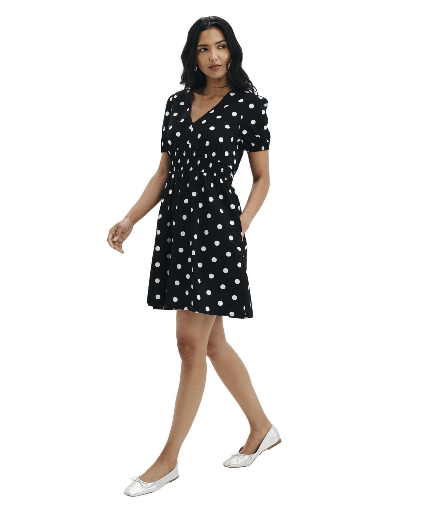 Women's Meadow Polka-Dot Fit & Flare V-Neck Dress