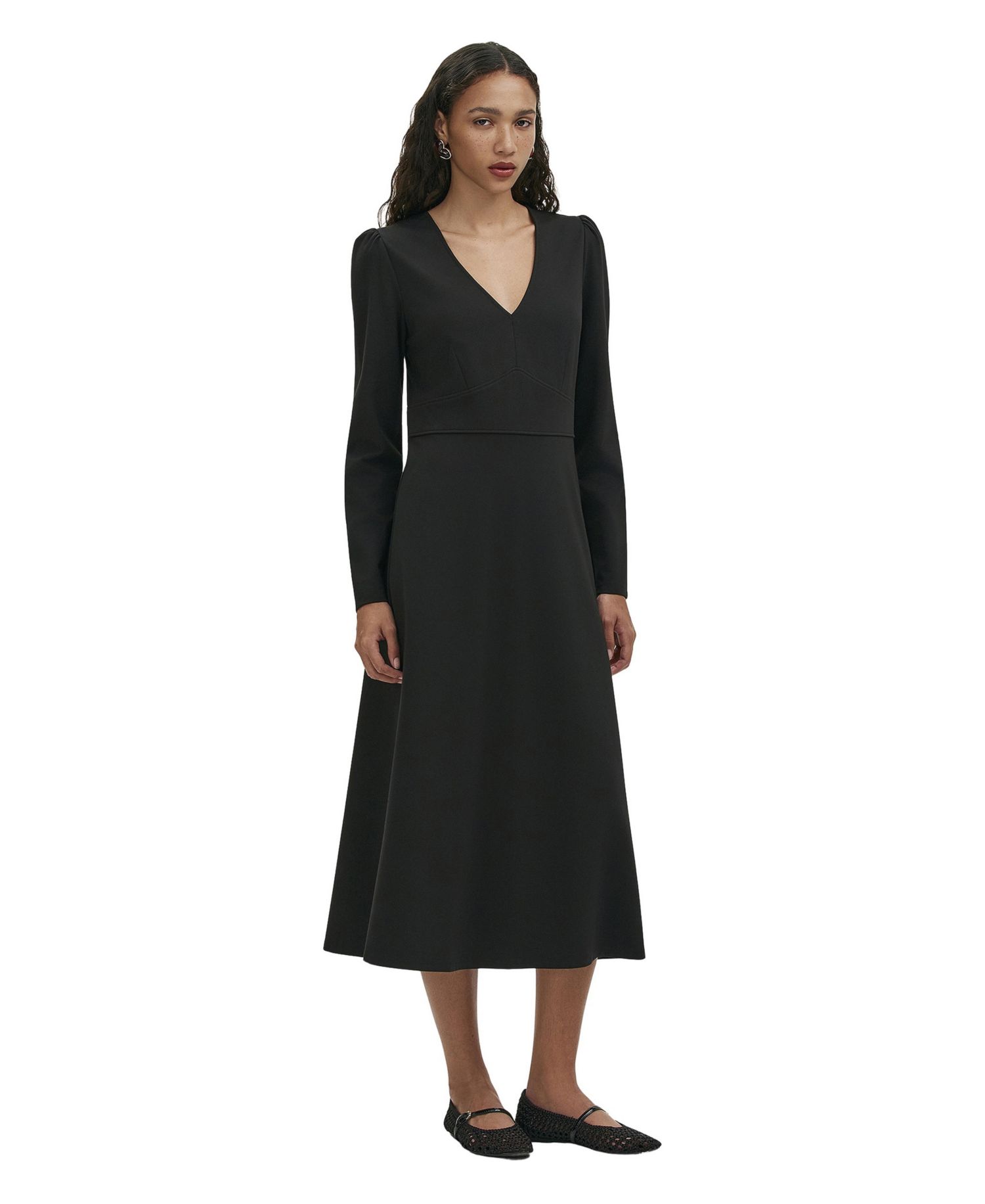 Women's Seraphina Ponte Jersey A-Line V-Neck Long-Sleeve Midi Dress
