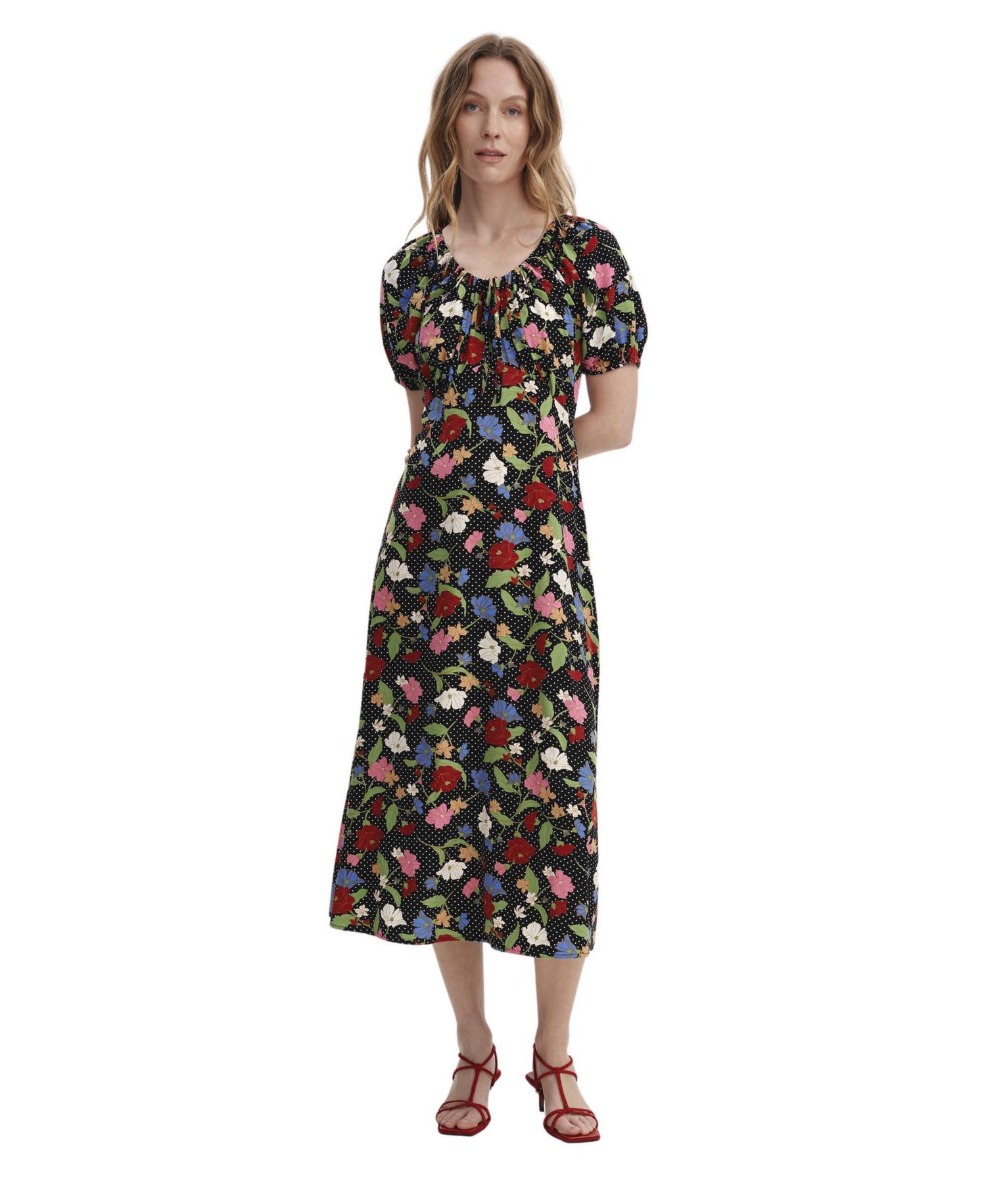 Women's Jada Puff-Sleeve Sweetheart-Neck A-Line Midi Dress
