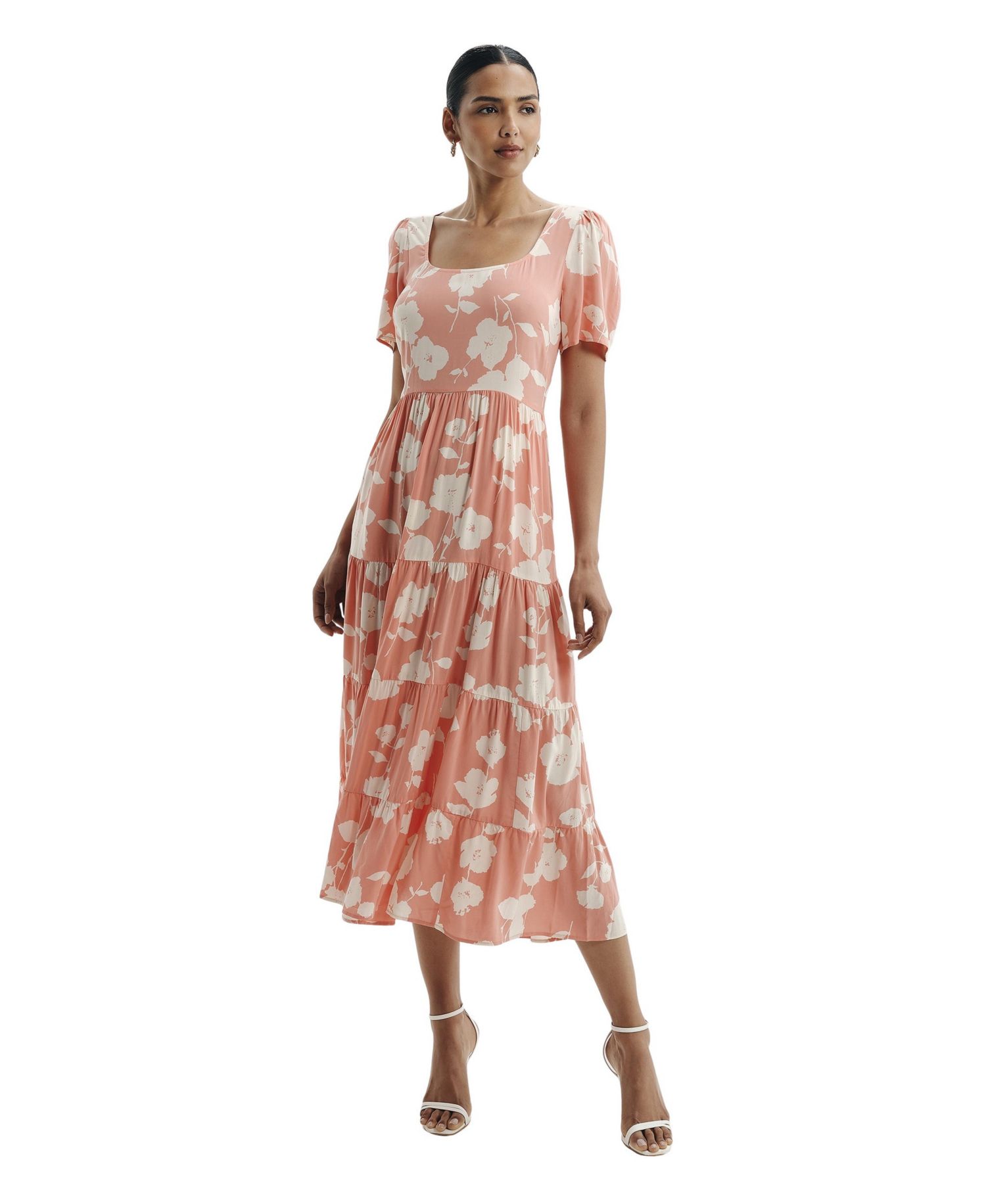 Women's Teresa Tiered Floral-Print Square Neck Midi Dress