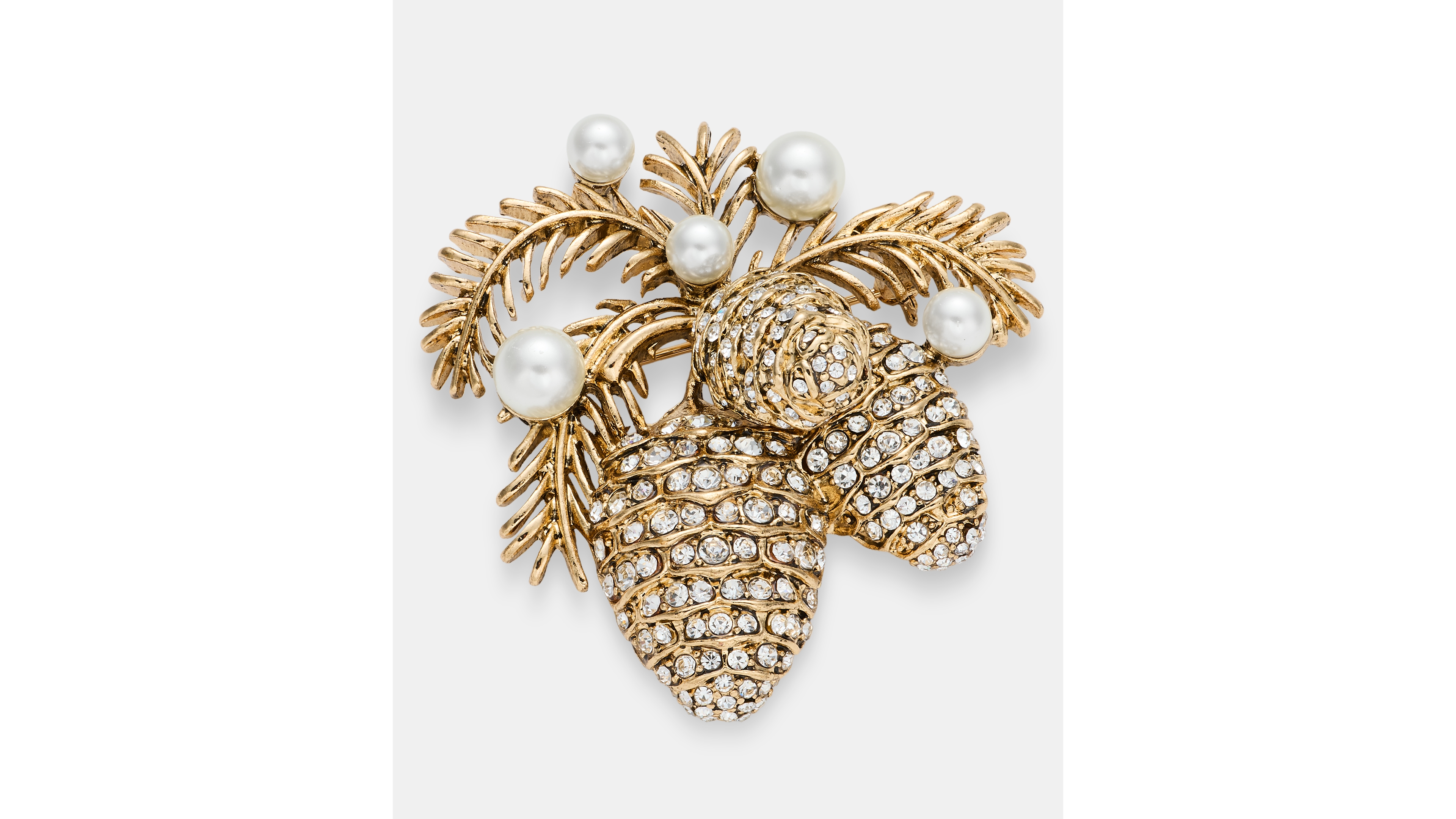 Anne Klein Glass Crystal and Imitation Pearl Gold-Tone Pine Cone Pin