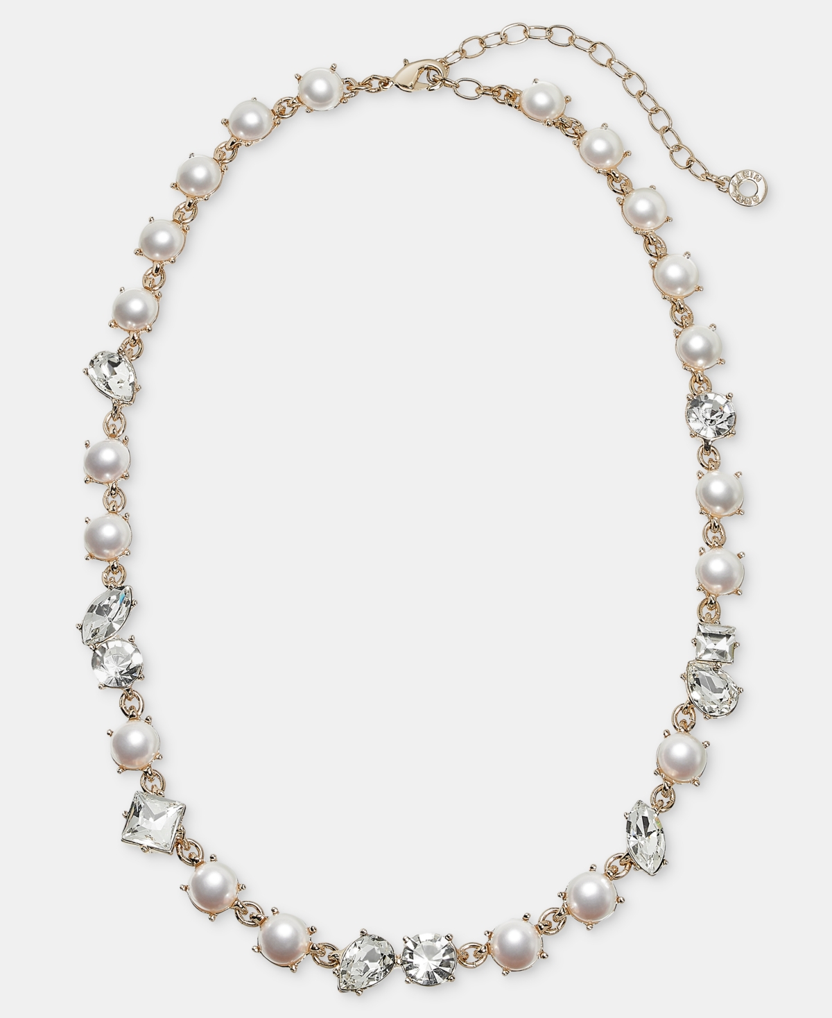 Anne Klein Gold-Tone Imitation Pearl and Glass Crystal Cluster Collar Necklace