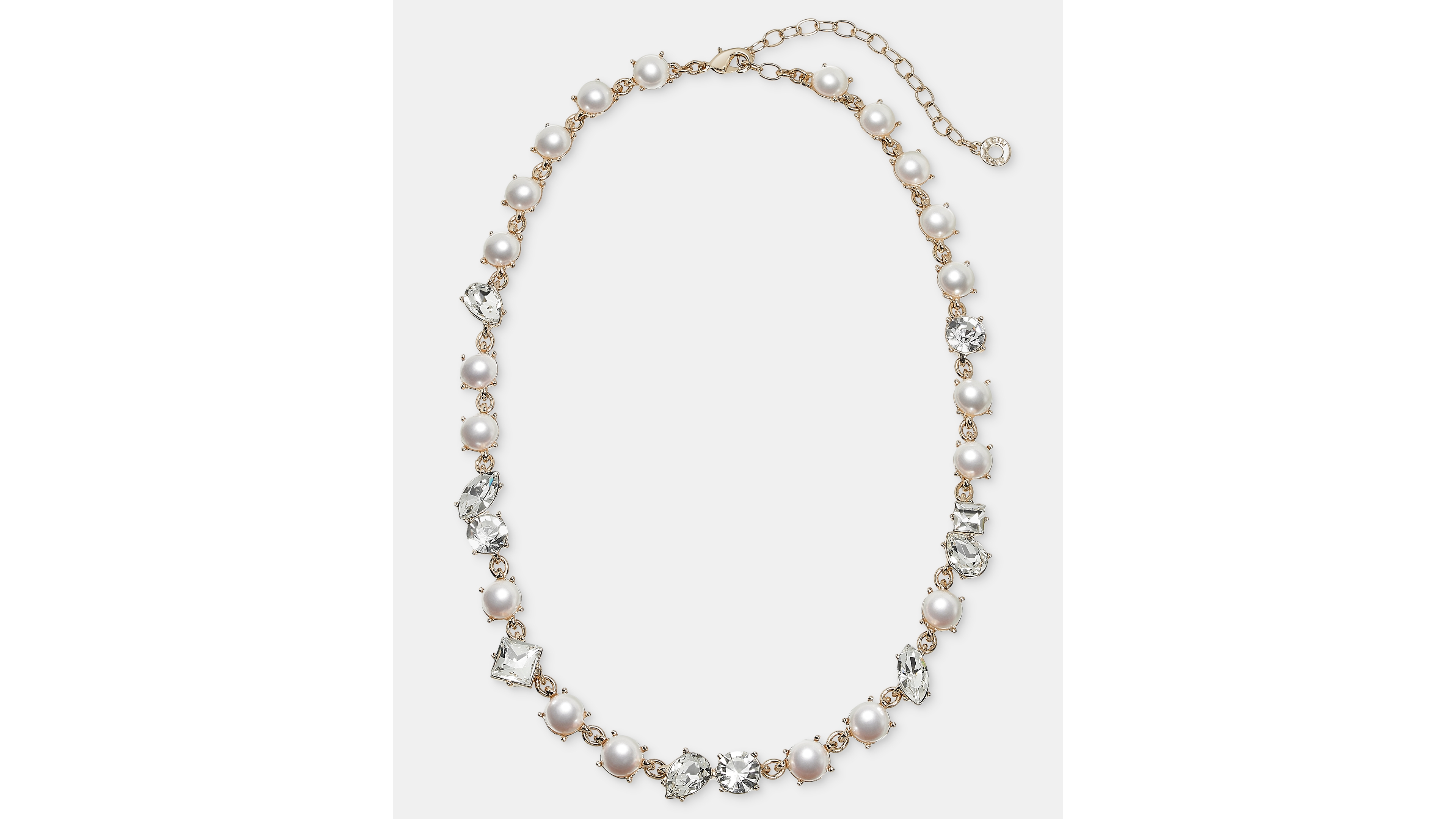 Anne Klein Gold-Tone Imitation Pearl and Glass Crystal Cluster Collar Necklace