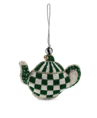 Emerald Check Teapot Beaded Ornament