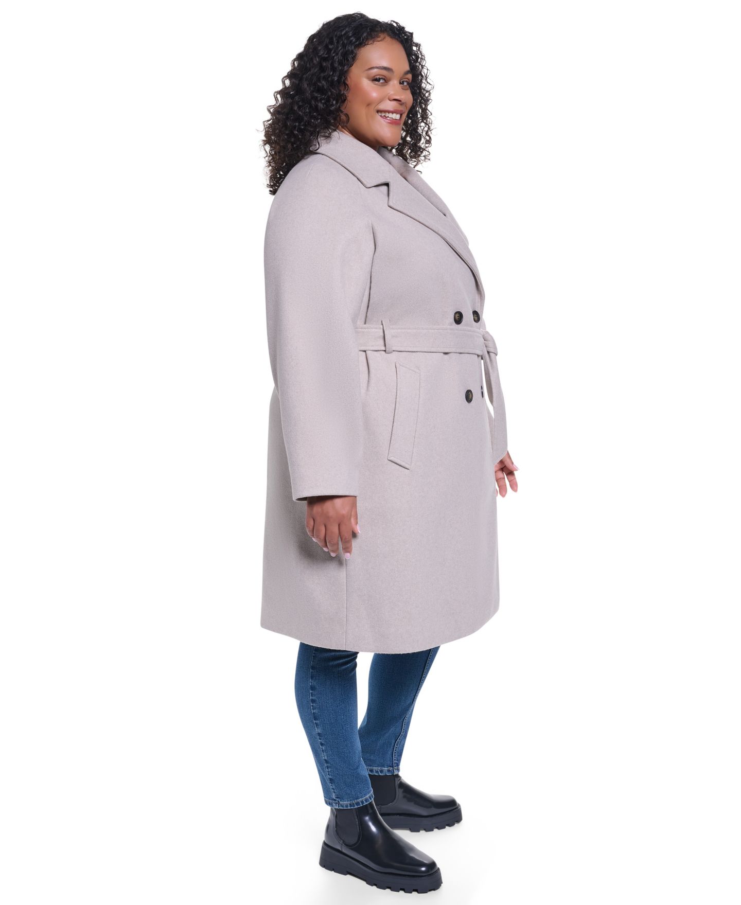 Женское пальто DKNY Plus Size Double-Breasted Belted Notch Collar, цвет: Берёзовый — фото 3