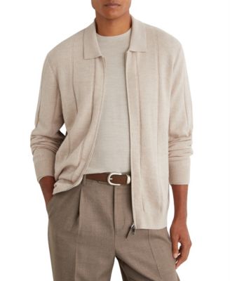 Men's Martindale Wool Check-Textured Zip-Through Cardigan Sweater