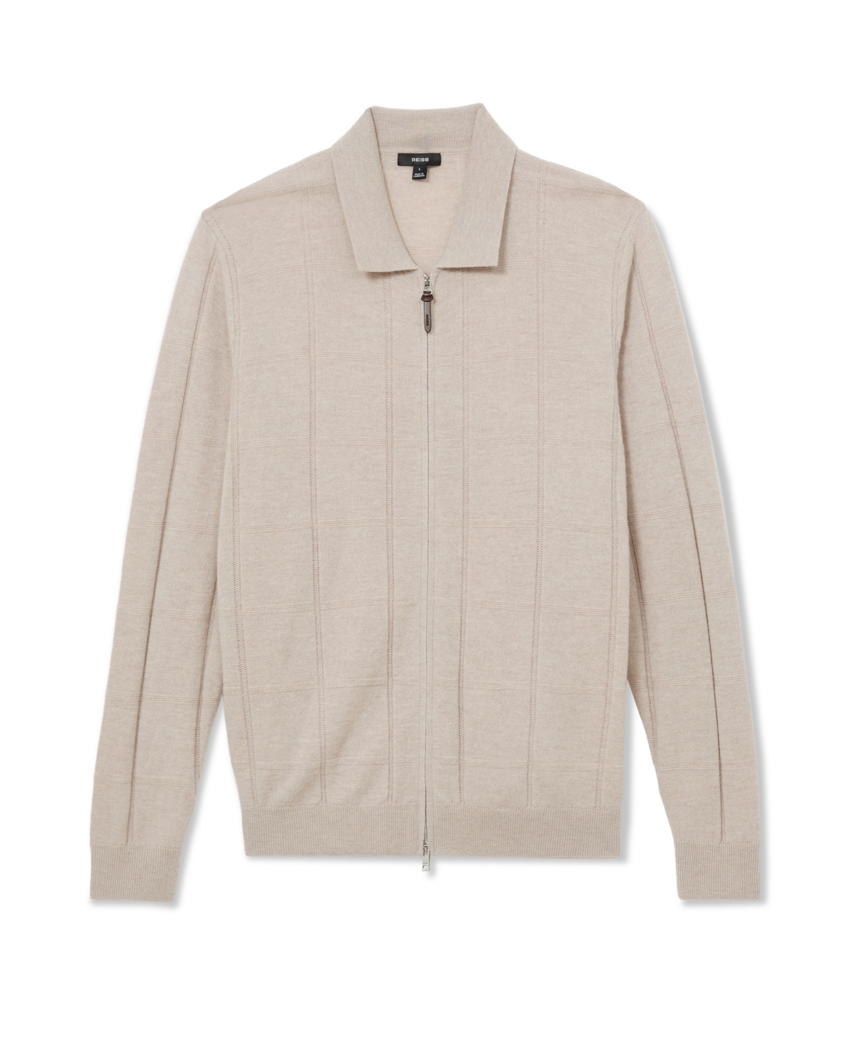 Reiss Men's Martindale Wool Check-Textured Zip-Through Cardigan Sweater