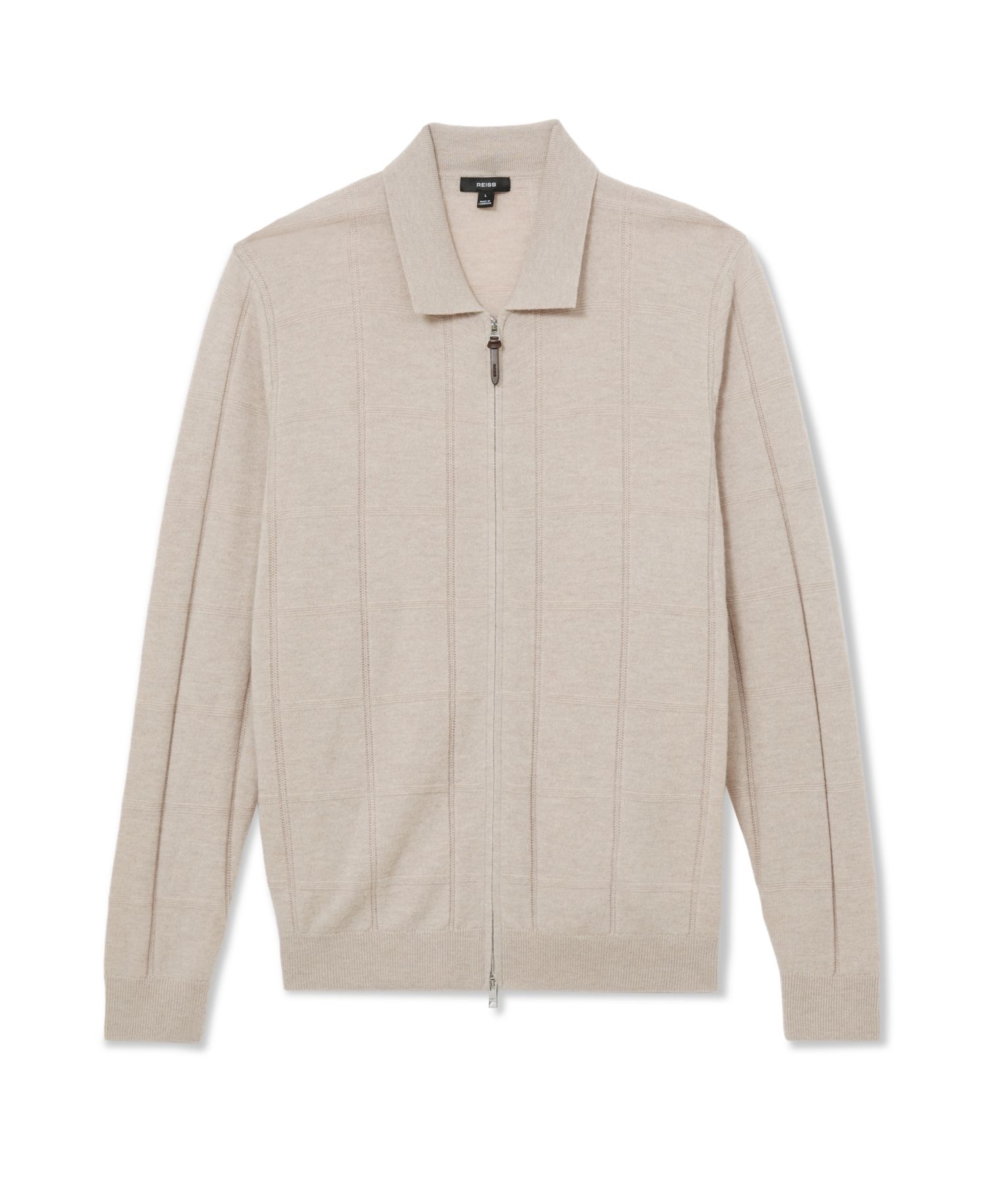 Men's Martindale Wool Check-Textured Zip-Through Cardigan Sweater