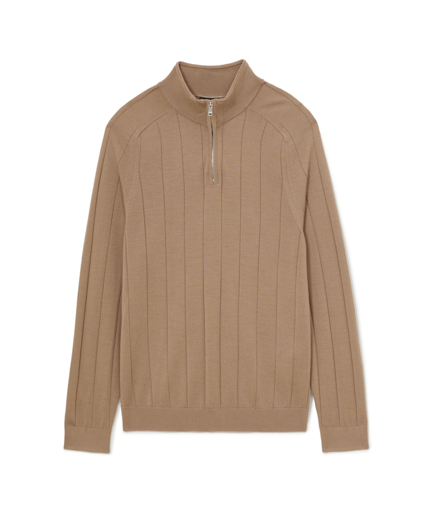 Мужской свитер REISS Findlay Merino Wool Wide-Rib Half-Zip, цвет: Верблюжий коричневый — фото 4