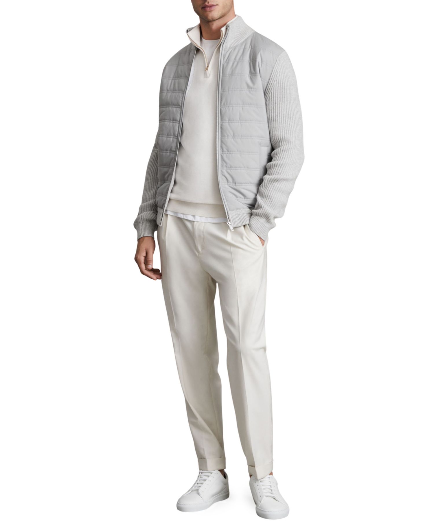 Men's Trainer Hybrid Quilt and Knit Funnel-Neck Jacket