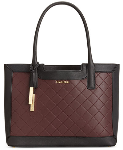 Calvin Klein Quilted-Panel Saffiano Leather Tote