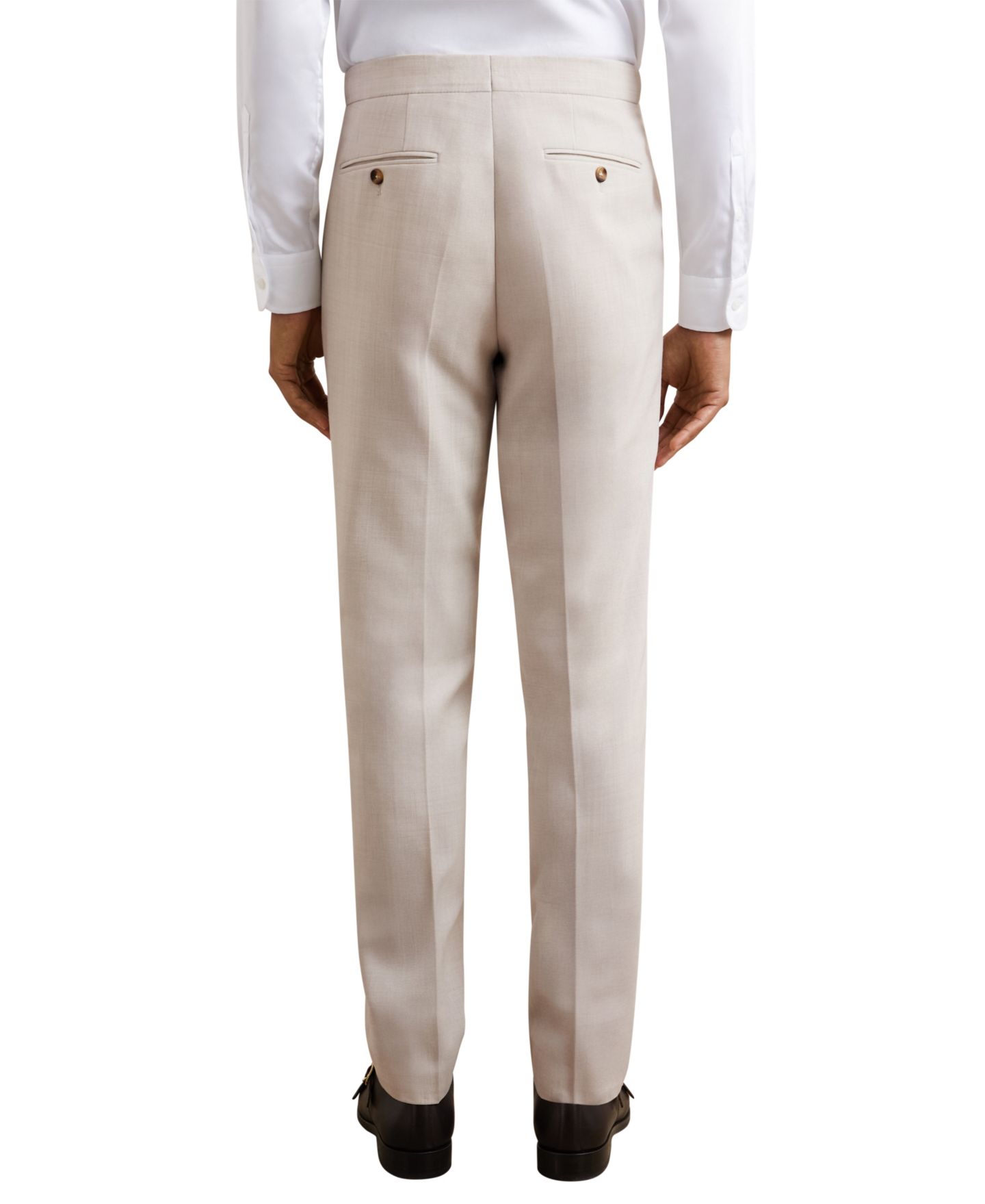 Мужские брюки REISS Belmont Wool-Blend Flat-Front Side-Adjuster Suit, цвет: Серо-бежевый — фото 2