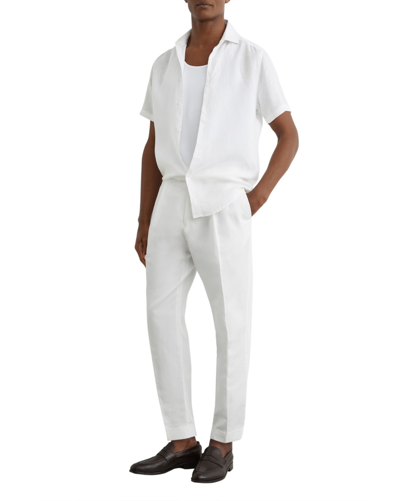 Мужские брюки REISS Com Pleated Linen-Blend Tapered Trousers, цвет: Белый — фото 4