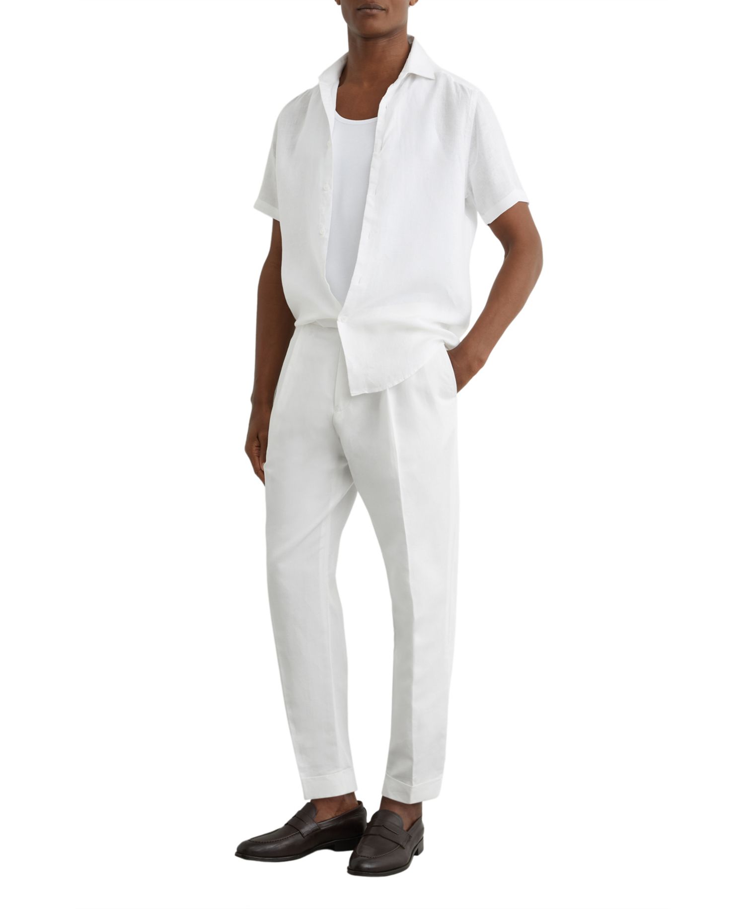 Men's Com Pleated Linen-Blend Tapered Trousers Pants