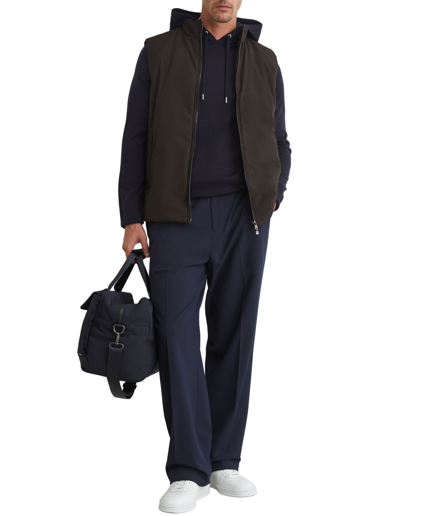 Мужской жилет REISS Axel Padded Funnel-Neck Two-Way Front Zip Vest, цвет: Тёмный коричневый — фото 3