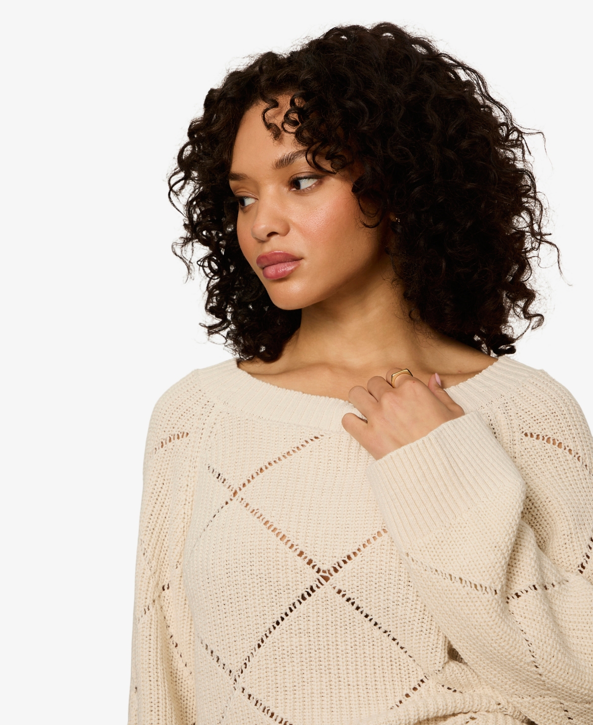 Sanctuary Women's Diamond Stitch Crewneck Long-Sleeve Sweater Tee