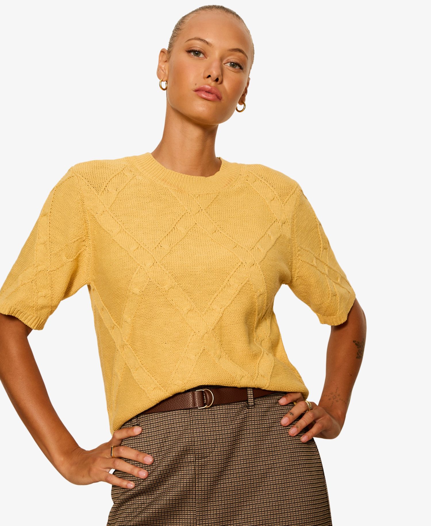 Petite Short-Sleeve Cotton Sweater T-Shirt