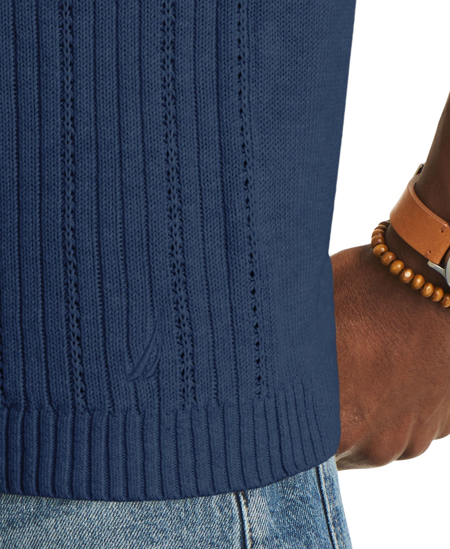 Мужской свитер Nautica Textured Stripe Polo Sweater, цвет: Джинсовый меланжевый — фото 4