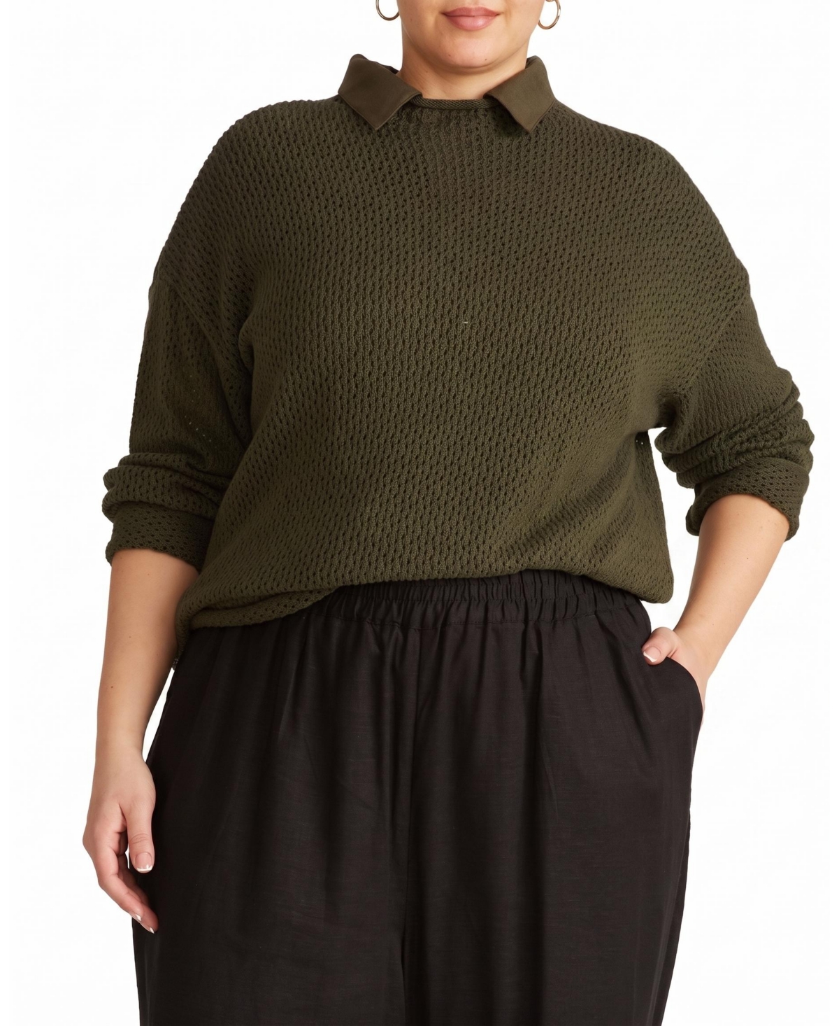 Universal Standard Plus Size Positano Pointelle Long-Sleeve Sweater - Camo